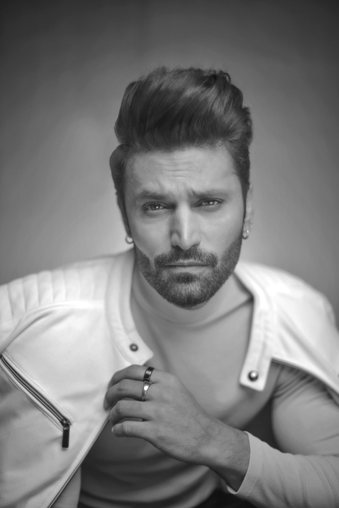 Muhammad Wasif, black and white editorial portrait