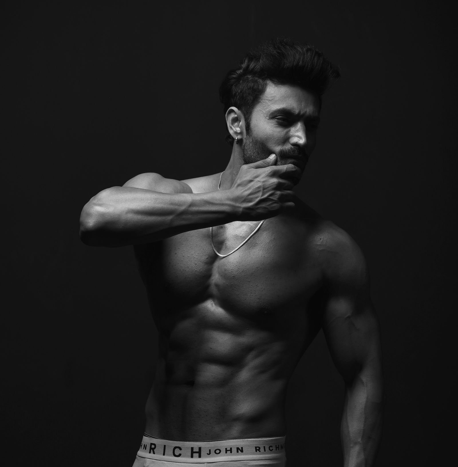 Muhammad Wasif, black and white studio portrait